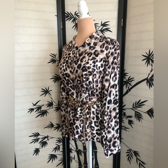 BIG DART Long Sleeve Button Front Shirt Top Size XL Leopard Print Brown Tan NWOT - Picture 7 of 16